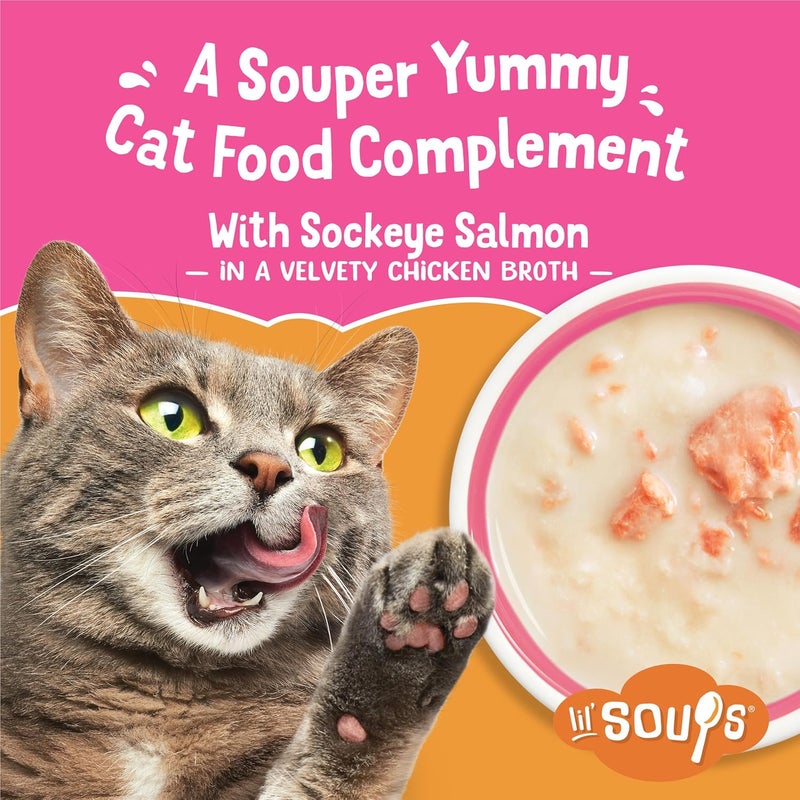 Friskies Purina Friskies Lil' Soups Grain Free Cat Food Toppers with Sockeye Salmon in Chicken Broth - 8 Pack of 1.2 oz Cups - Image 2
