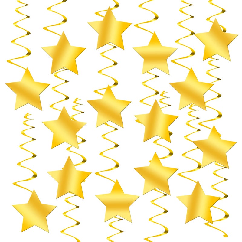 KatchOn, Gold Star Hanging Swirls Decorations - Pack of 30 | Hanging Gold Party Supplies for Hollywood Theme Party Decorations, Hanging Stars Decor for Golden Birthday Party Decorations, Anniversary - Image 1