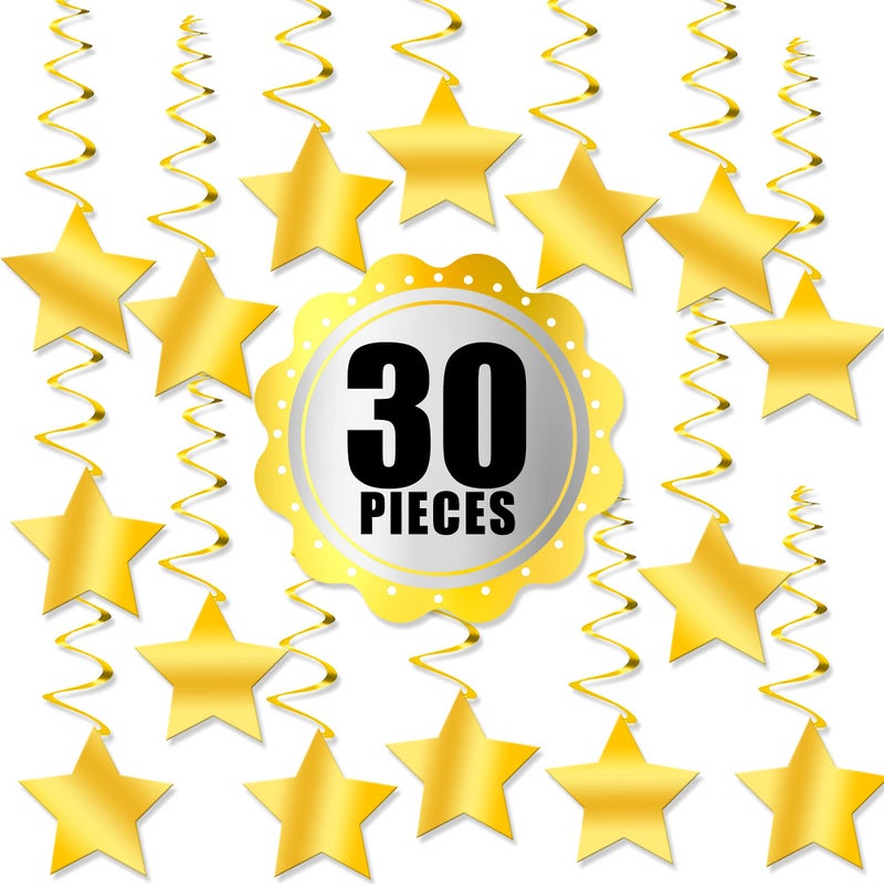 KatchOn, Gold Star Hanging Swirls Decorations - Pack of 30 | Hanging Gold Party Supplies for Hollywood Theme Party Decorations, Hanging Stars Decor for Golden Birthday Party Decorations, Anniversary - Image 5