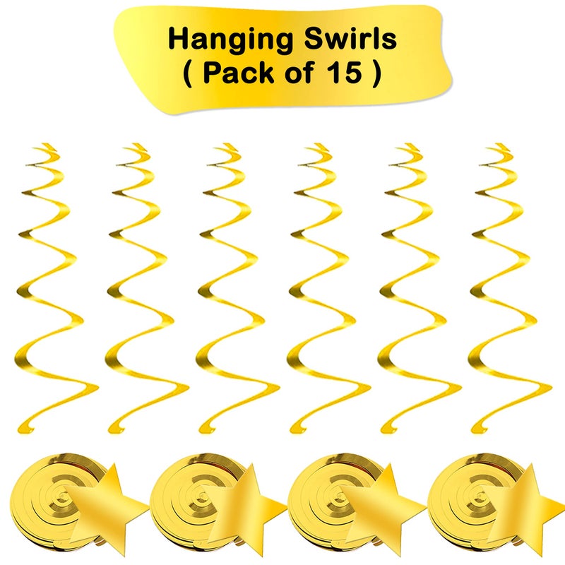 KatchOn, Gold Star Hanging Swirls Decorations - Pack of 30 | Hanging Gold Party Supplies for Hollywood Theme Party Decorations, Hanging Stars Decor for Golden Birthday Party Decorations, Anniversary - Image 4