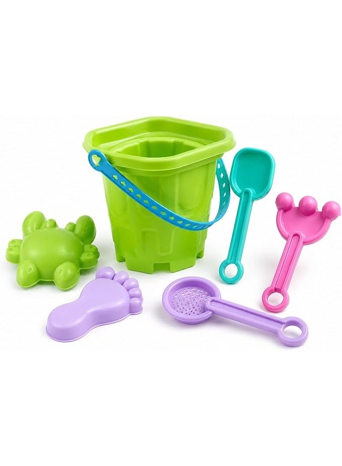 1st Choice First Choice 6-Piece Kids' Beach Sand Toy Set with Bucket, Crab, and Foot-Shaped Molds – Lightweight and Durable Summer Beach Toys - Image 1