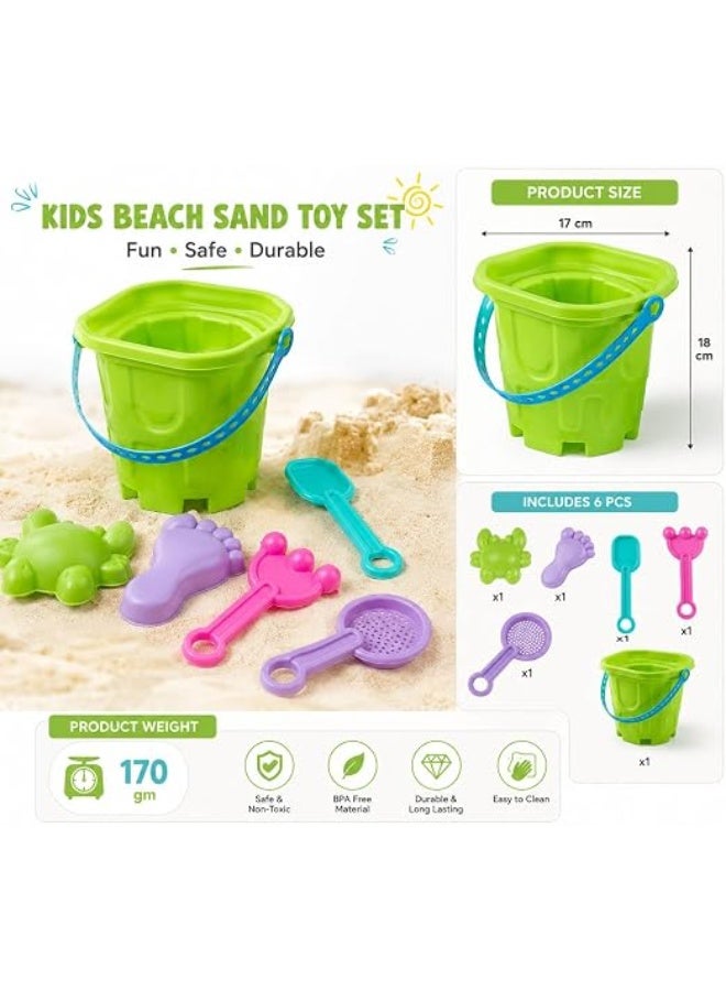 1st Choice First Choice 6-Piece Kids' Beach Sand Toy Set with Bucket, Crab, and Foot-Shaped Molds – Lightweight and Durable Summer Beach Toys - Image 3