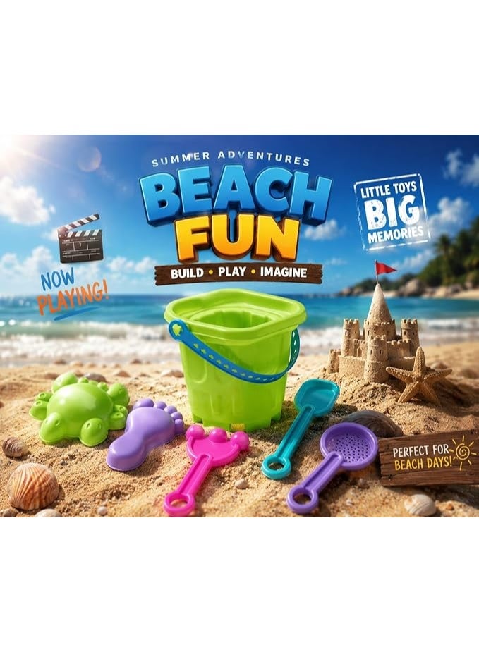 1st Choice First Choice 6-Piece Kids' Beach Sand Toy Set with Bucket, Crab, and Foot-Shaped Molds – Lightweight and Durable Summer Beach Toys - Image 2