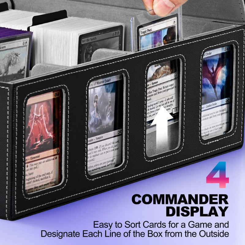UAONO Trading Card Storage Box with Commander Display; 2400+ Deck Box for MTG with Removable Cover; Top Loaders Card Case fits Magic TCG PTCG Sports Cards; 24 Dividers, 4 Stoppers (Black, Grey) - Image 2