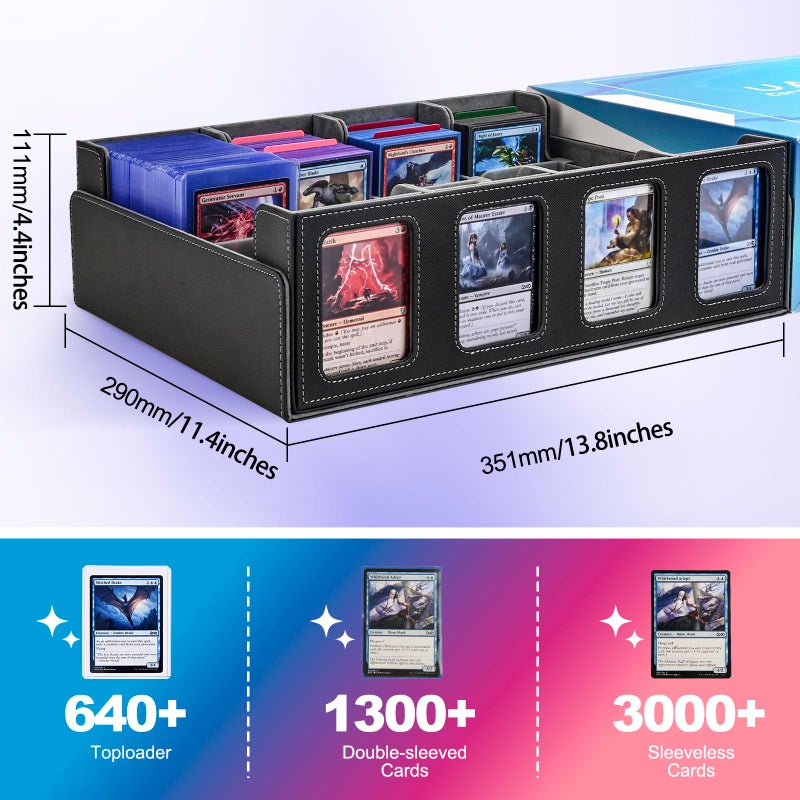 UAONO Trading Card Storage Box with Commander Display; 2400+ Deck Box for MTG with Removable Cover; Top Loaders Card Case fits Magic TCG PTCG Sports Cards; 24 Dividers, 4 Stoppers (Black, Grey) - Image 4
