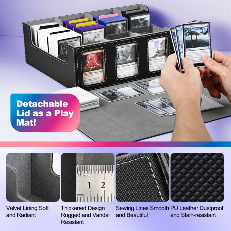 UAONO Trading Card Storage Box with Commander Display; 2400+ Deck Box for MTG with Removable Cover; Top Loaders Card Case fits Magic TCG PTCG Sports Cards; 24 Dividers, 4 Stoppers (Black, Grey) - Image 5