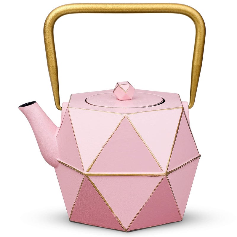 Toptier Cast Iron Teapot Stovetop Safe Japanese Cast Iron Tea Kettle Diamond Design Tea Pot with Removable Infuser for Loose Tea 30 Ounce 900 ml Pink