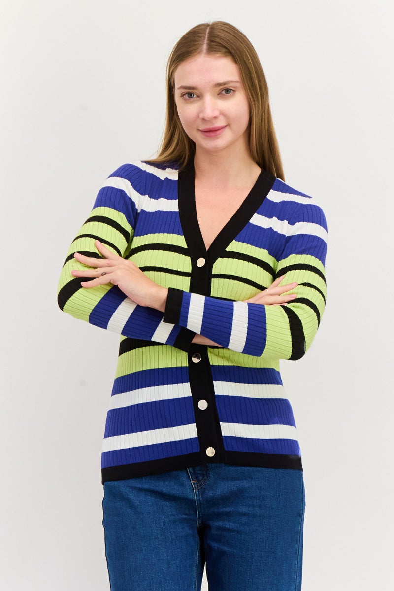 Jones New York Women V-Neck Textured Cardigan, Blue  - Image 1