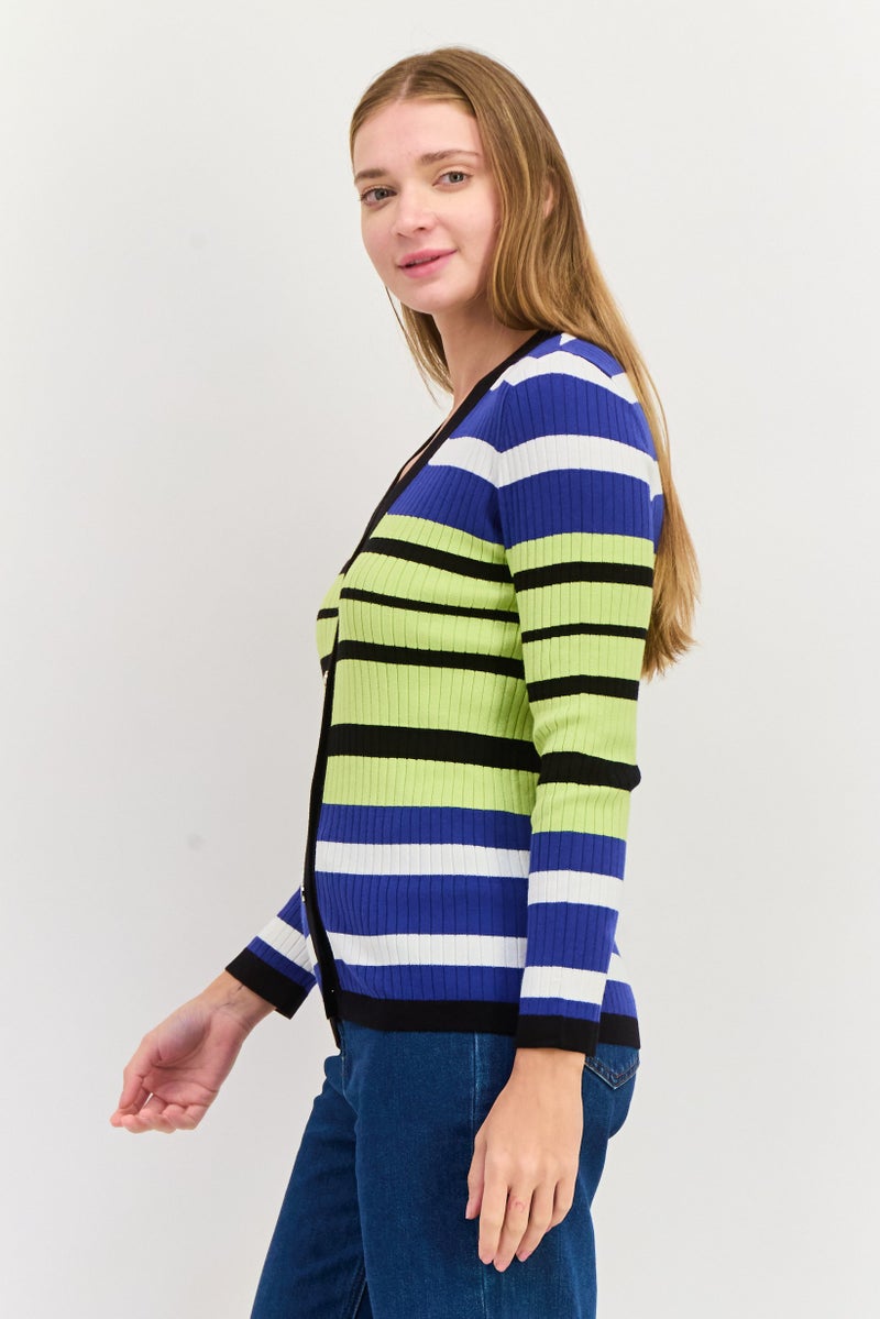 Jones New York Women V-Neck Textured Cardigan, Blue  - Image 3