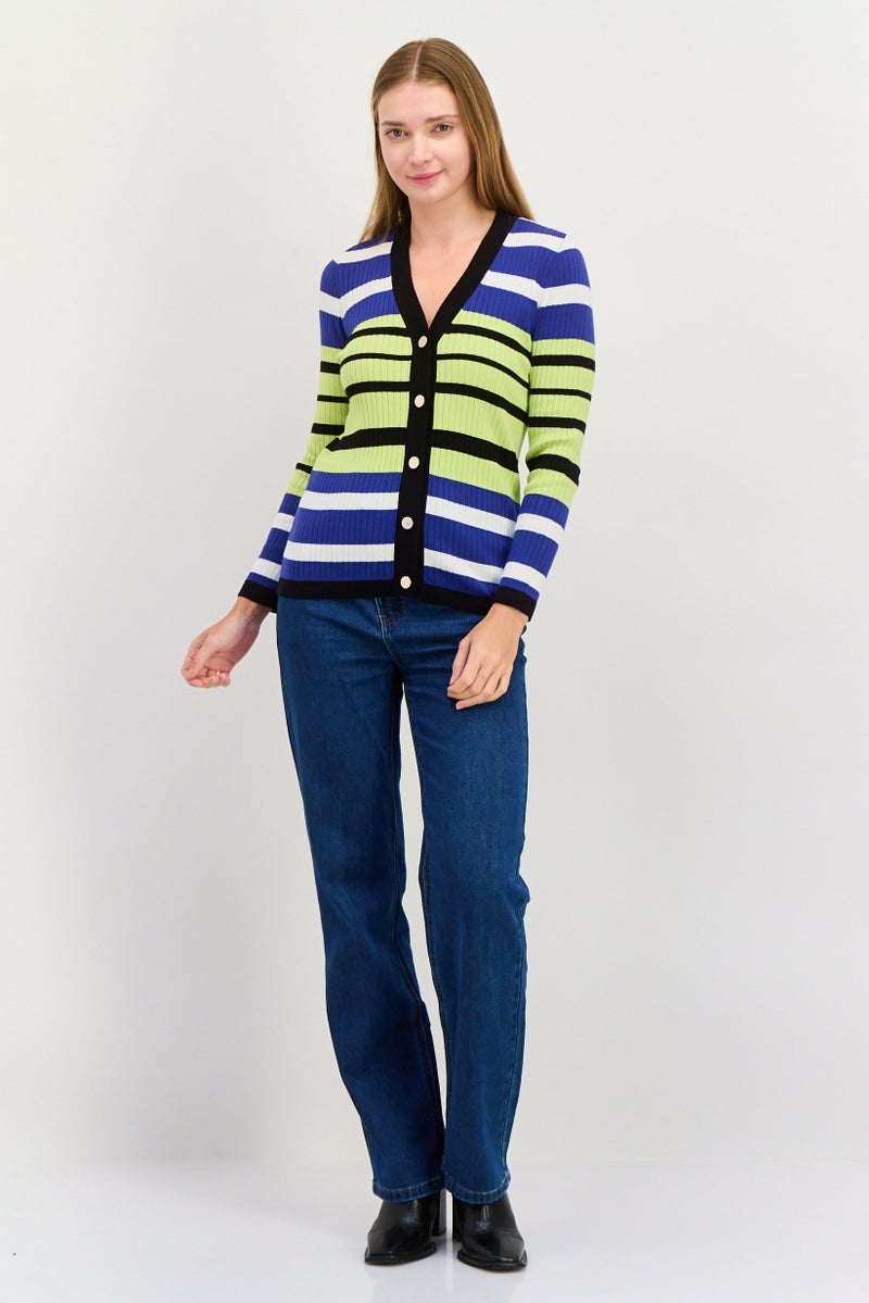 Jones New York Women V-Neck Textured Cardigan, Blue  - Image 4