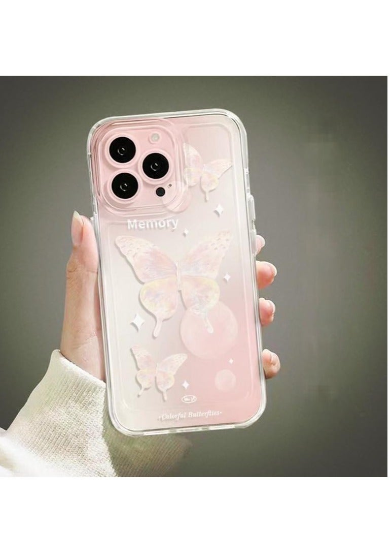 جراب شفاف على شكل فراشة لهاتف iPhone 16 Pro - مقاوم للصدمات والخدش والسقوط، بتصميم وردي شفاف - Image 1