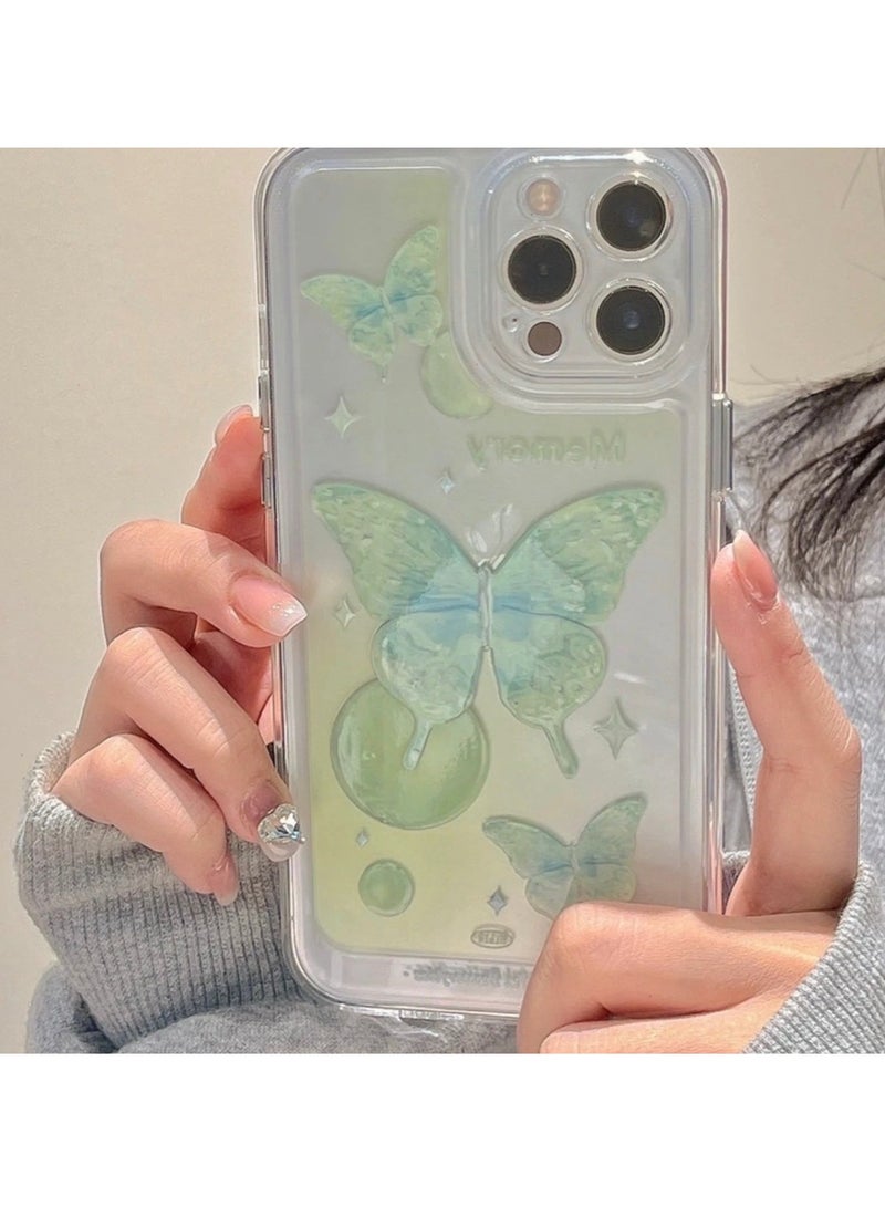 جراب شفاف على شكل فراشة لهاتف iPhone 16 Pro - مقاوم للصدمات والخدش والسقوط، بتصميم وردي شفاف - Image 2