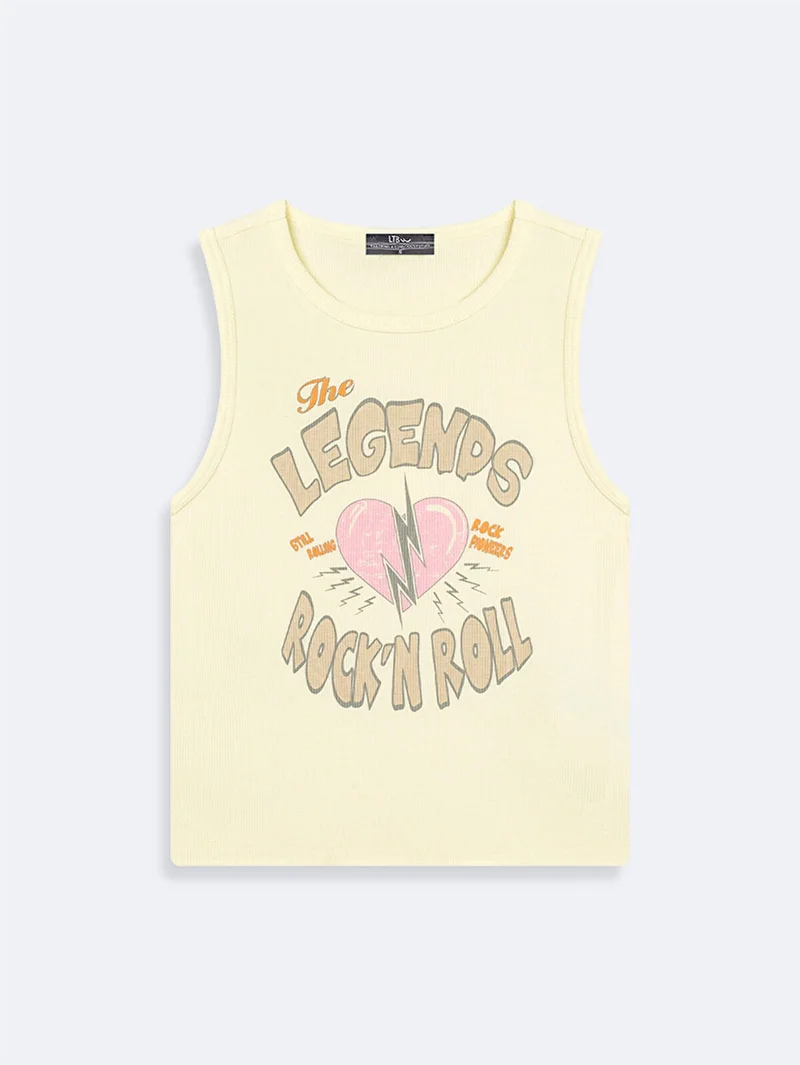 Women's Slogan Crew Neck Yellow Tank Top