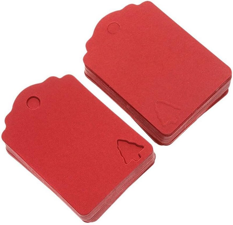 klarako Red Christmas Tree Hanging Tag: 100pcs Gift Tag with 10M Hemp Rope, Christmas Tree Design Kraft Paper Decor Present Gift Labels - Image 2