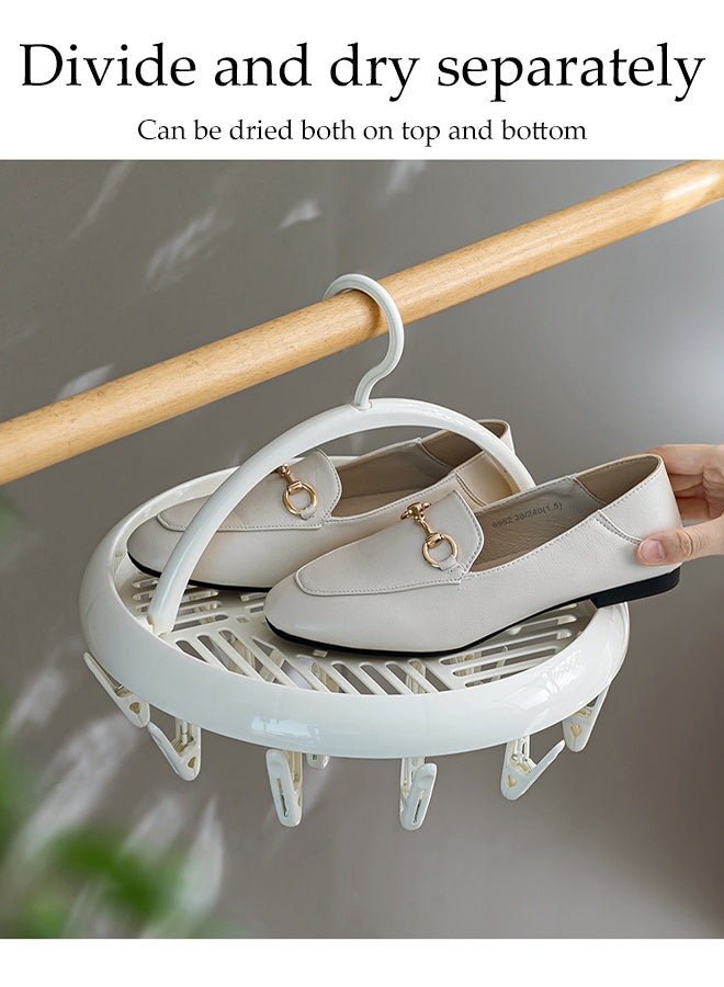 DUNISO Multi-Functional Sock Dryer Foldable Sock Dryer Hanger with Strong Clips Plastic Rustproof Durable Sock Hanger Space-Saving Rotary Wind-sock Dryer Hanger with Hollow Out Drying Tray for Shoe Insoles, Socks, Underwear, Baby Clothes - Image 5