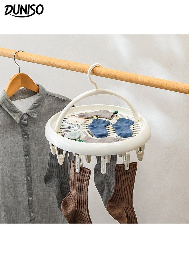 DUNISO Multi-Functional Sock Dryer Foldable Sock Dryer Hanger with Strong Clips Plastic Rustproof Durable Sock Hanger Space-Saving Rotary Wind-sock Dryer Hanger with Hollow Out Drying Tray for Shoe Insoles, Socks, Underwear, Baby Clothes - Image 1