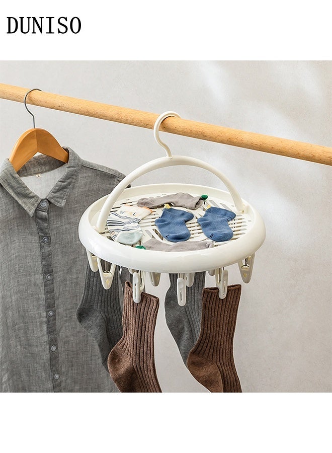 DUNISO Multi-Functional Sock Dryer Foldable Sock Dryer Hanger with Strong Clips Plastic Rustproof Durable Sock Hanger Space-Saving Rotary Wind-sock Dryer Hanger with Hollow Out Drying Tray for Shoe Insoles, Socks, Underwear, Baby Clothes - Image 1