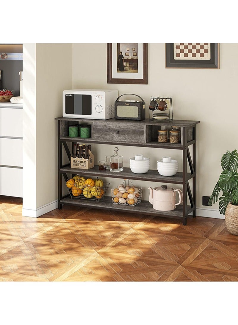 إيه جي دي طاولة كونسول من 3 طبقات مع درج، أرفف خشبية صناعية لغرفة المعيشة والأريكة والبهو وطاولة المطبخ، 100×30×79 سم رمادي - Image 1
