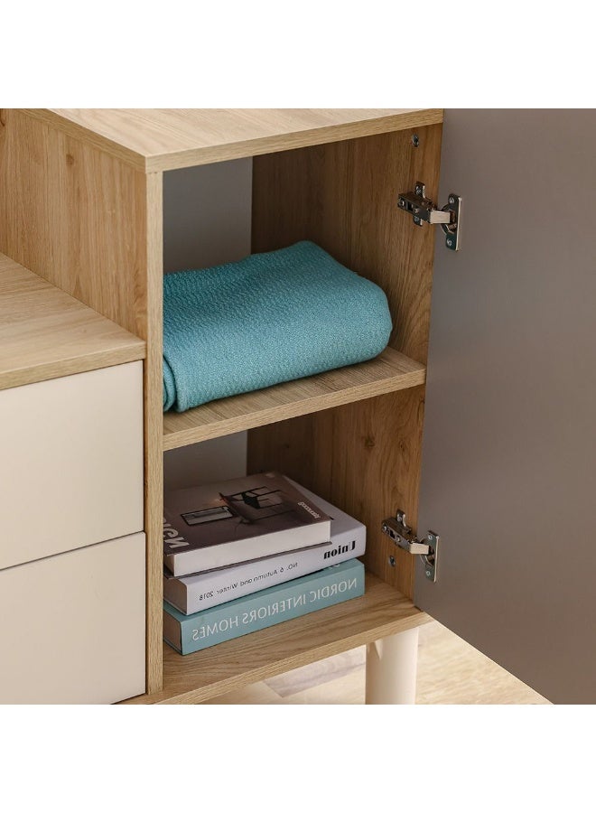 DANUBE HOME خزانة زيتا باللونين الأبيض الفاتح والرمادي مع مرآة وإضاءة LED - أثاث تخزين أنيق لغرفة النوم - خشب مصنّع، تشطيب ميلامين - الحجم: L90xW42.1xH155cm - Image 4