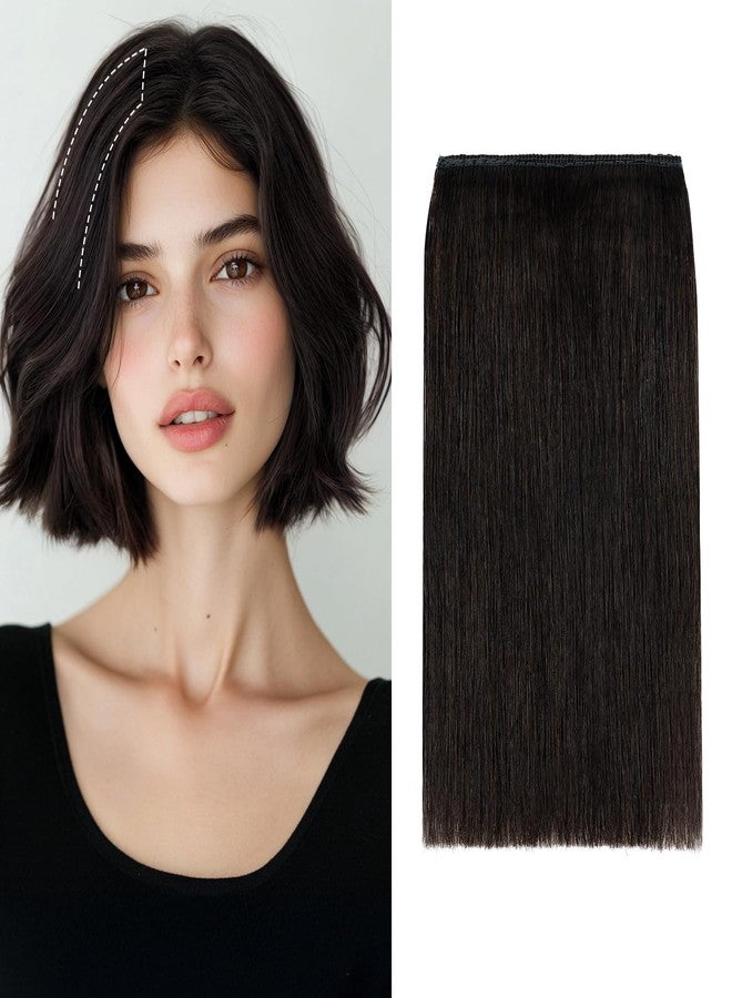 S-noilite Clip in Hair Extensions for Short Hair 100% Real Human Hair 1PCS 2 Clips Clip in Hairpieces For Women with Thinning Hair Add Volume 8g 4Inch-Natural Black - Image 1