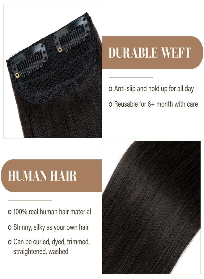 S-noilite Clip in Hair Extensions for Short Hair 100% Real Human Hair 1PCS 2 Clips Clip in Hairpieces For Women with Thinning Hair Add Volume 8g 4Inch-Natural Black - Image 3