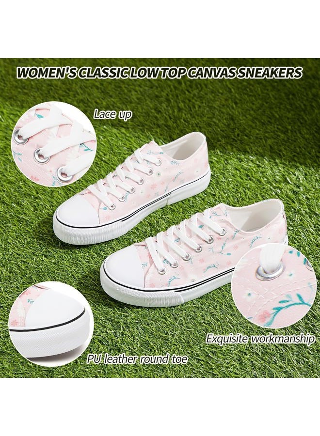 Adokoo Canvas Tennis Shoes for Women Low Top Casual White Black Sneakers for Women Lace Up Fashion Comfortable Walking Shoes, Pink Flower, 6 - Image 3