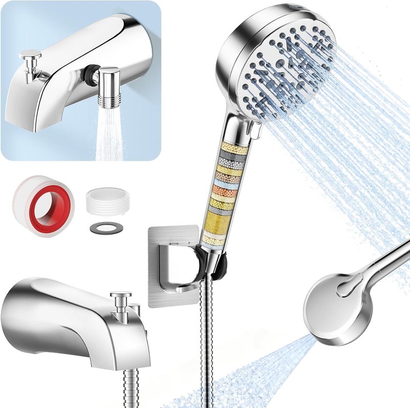 TEVIORA Bathtub Faucet with Filtered Handheld Shower Head, 6 Spray Modes from Rain to Powder, Tub Spout with Diverter,79" Extra Long Hose, High Pressure Bath Tub Faucet with Sprayer Attachment(Chrome) - Image 1