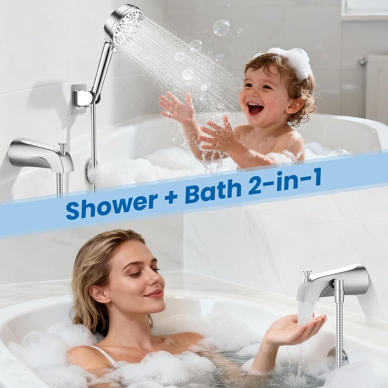 TEVIORA Bathtub Faucet with Filtered Handheld Shower Head, 6 Spray Modes from Rain to Powder, Tub Spout with Diverter,79" Extra Long Hose, High Pressure Bath Tub Faucet with Sprayer Attachment(Chrome) - Image 4