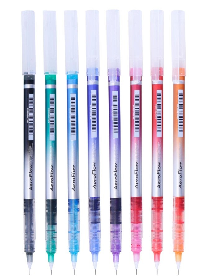 BRUSTRO AeroFlow Coloured Micro-Tip Roller Ball Pen | Tip size - 0.5 mm - Set of 8 |Leakproof, Quick Dry, Acid-Free, Non-Toxic,Fade Resistant,Ideal for Drawing,Doodling, Office, Stationery, School use - Image 1