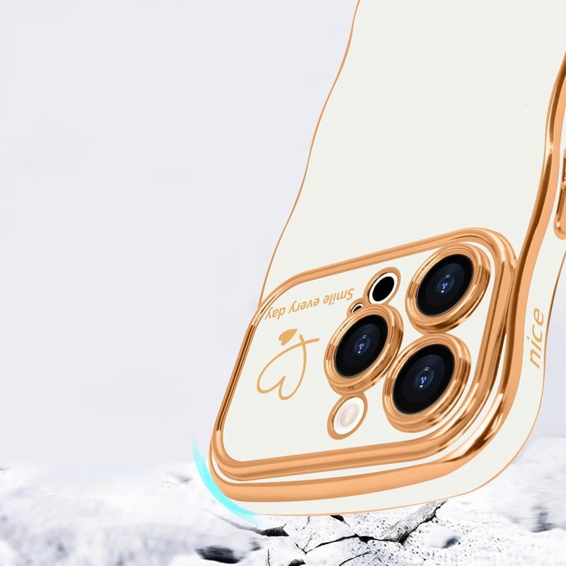 guppy for iPhone 16 Pro Case for Women Girls, Cute Wave Frame Curly Shape with Love Heart Pattern Raised Camera Protection Cover Soft TPU Luxury Plating Shockproof Phone Case, Dark Purple - Image 4