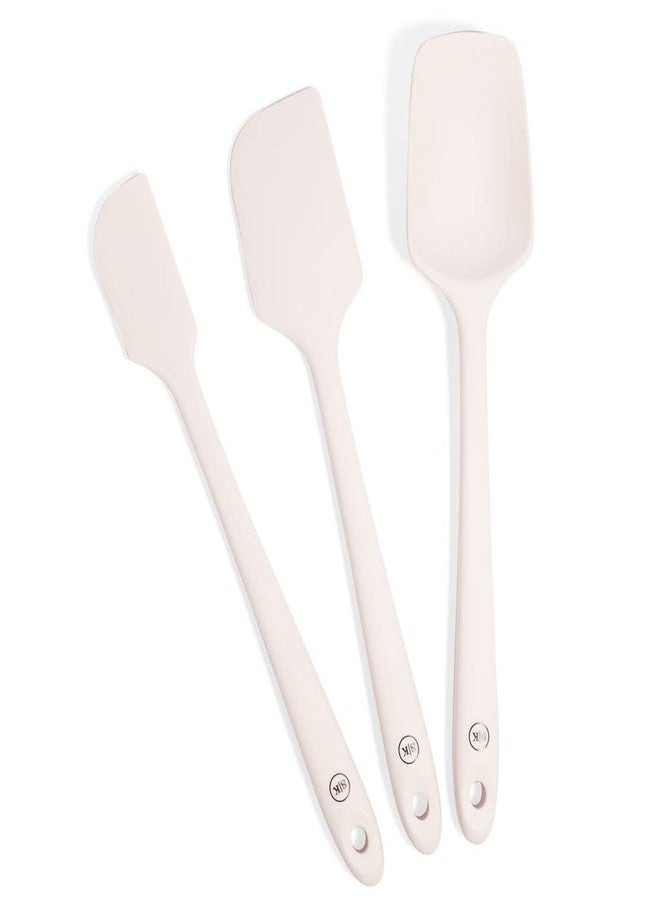 The Silicone Kitchen ملعقة سيليكون محسّنة للمطبخ، ملعقة رفيعة، ملعقة سيليكون بيضاء أنيقة، طقم ملاعق سيليكون من 3 قطع، لون أبيض كريمي - Image 1