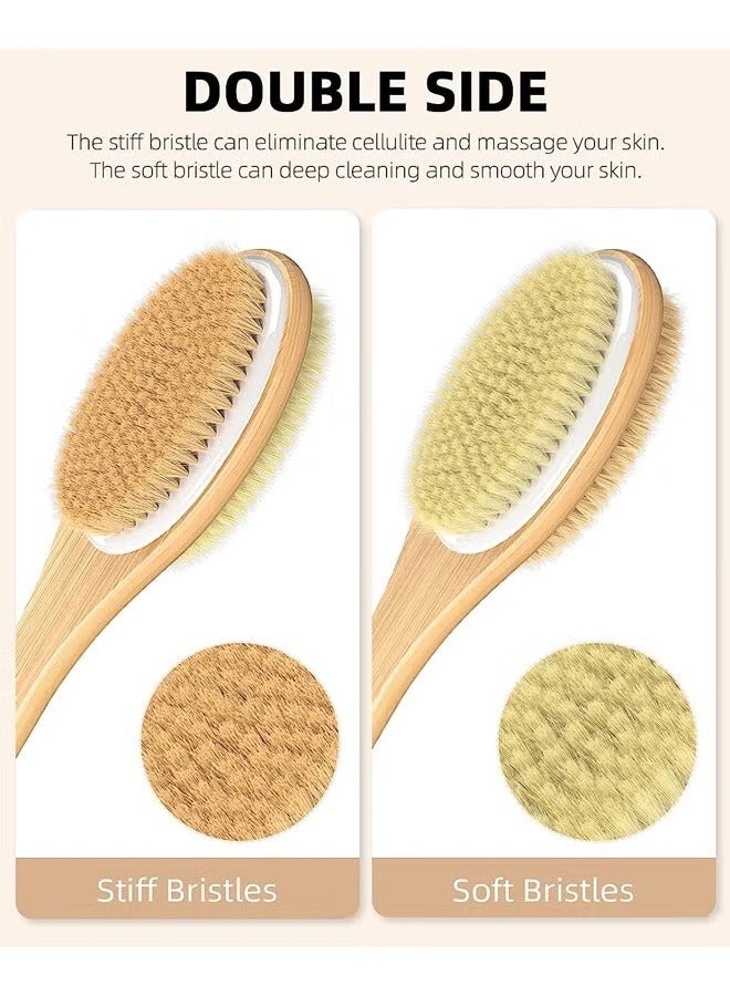 Shower Brush with Soft and Stiff Bristles, Bath Dual-Sided Long Handle Back Scrubber Body Exfoliator for Wet or Dry Brushing - Image 2