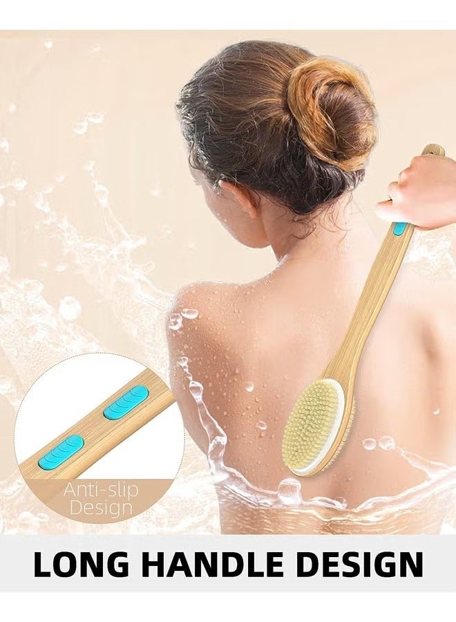 Shower Brush with Soft and Stiff Bristles, Bath Dual-Sided Long Handle Back Scrubber Body Exfoliator for Wet or Dry Brushing - Image 3