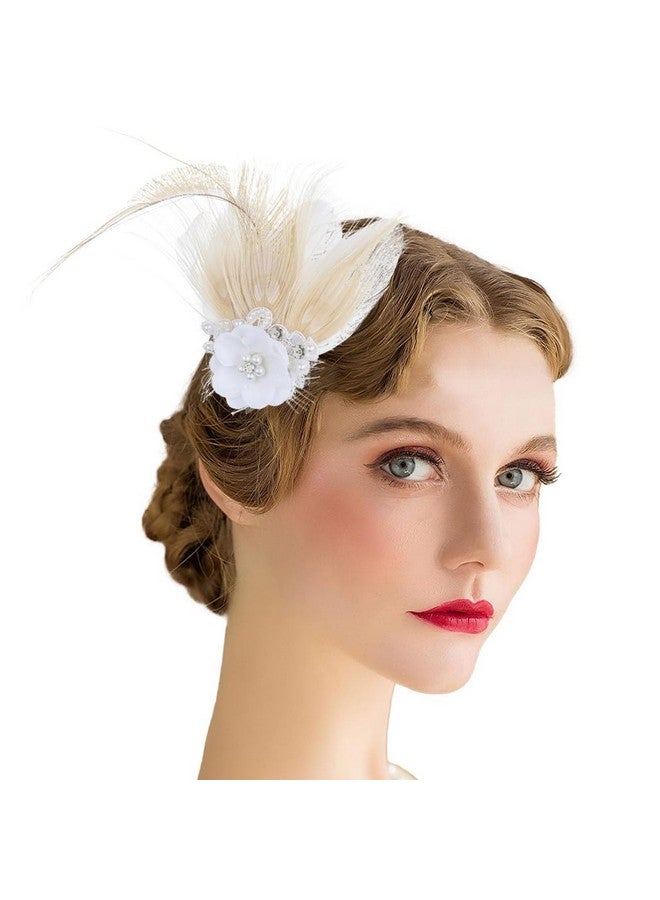 Gangel 1920S Flapper Headband Great Gatsby Hair Clip Roaring 20S Headpiece Vintage Flower Hairband Harlem Nights Prom Headbands For Women And Girls (White) - Image 1