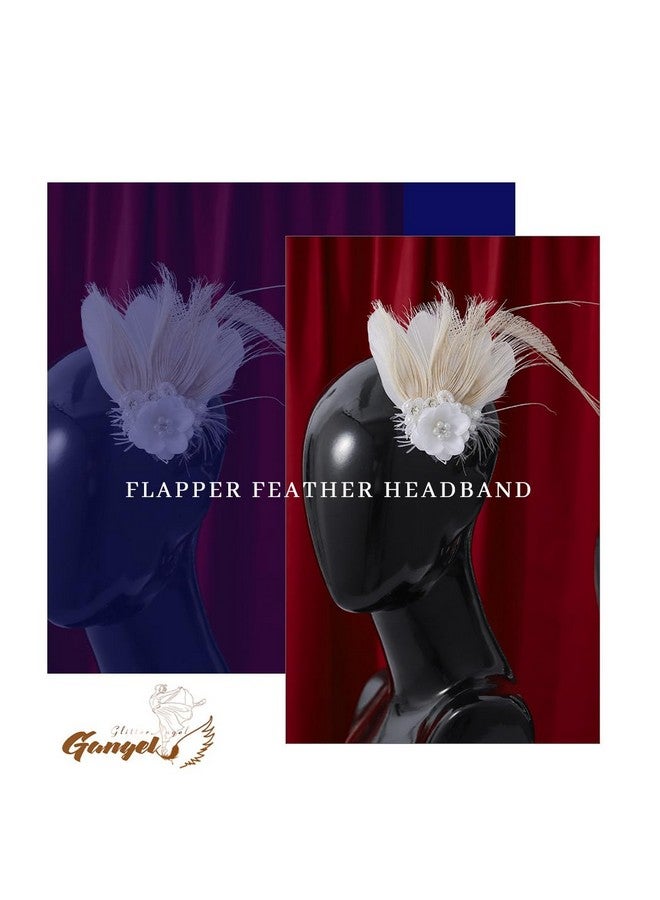 Gangel 1920S Flapper Headband Great Gatsby Hair Clip Roaring 20S Headpiece Vintage Flower Hairband Harlem Nights Prom Headbands For Women And Girls (White) - Image 2
