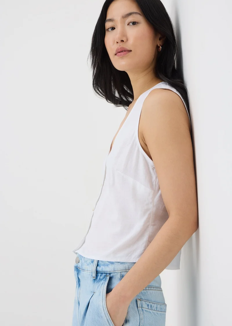 Matalan White Linen Blend Button Up Vest Top