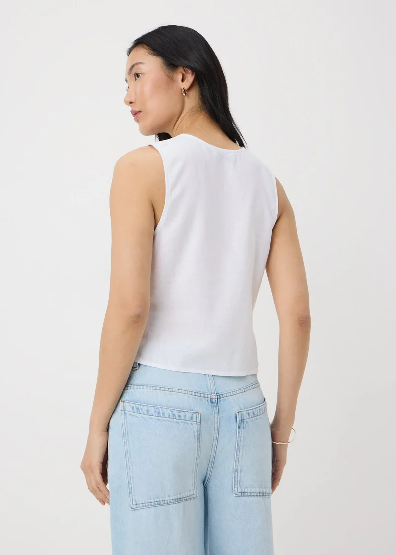 Matalan White Linen Blend Button Up Vest Top