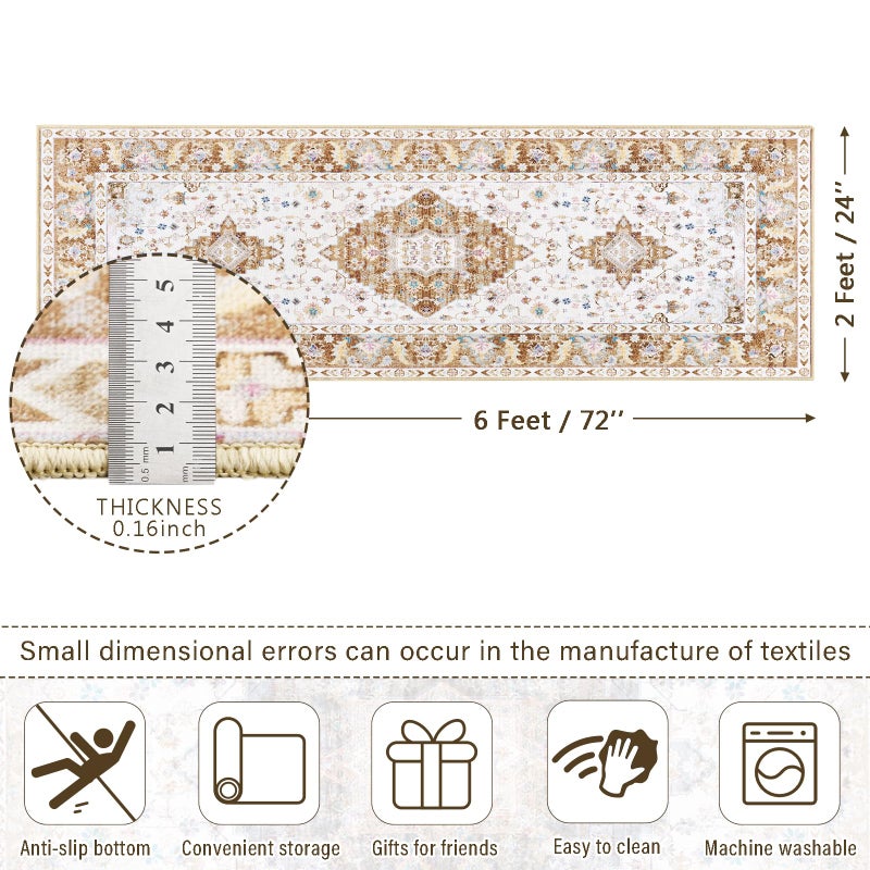 Amearea عتيق التصميم السجاد عداء لغرفة المعيشة 2x6 مجموعة الأزهار القابلة للغسل - Image 1