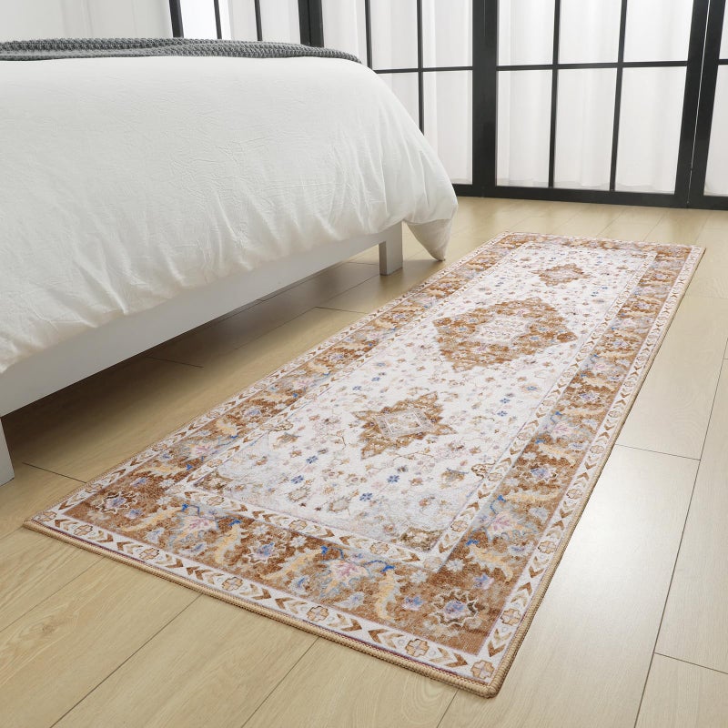 Amearea عتيق التصميم السجاد عداء لغرفة المعيشة 2x6 مجموعة الأزهار القابلة للغسل - Image 4