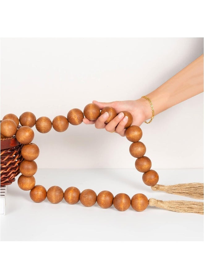OMISHE OMISHE 58" Long Large Wood Bead Garland with 1.6" Diameter Wooden Beads and Tassels, Rustic Farmhouse Country Wood Beads Garland for Home Tiered Tray Decor, Decorative Beads with Tassels Brown  - Image 1