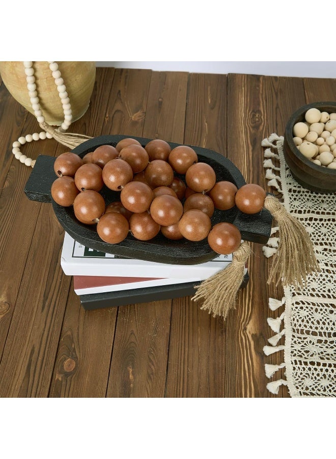 OMISHE OMISHE 58" Long Large Wood Bead Garland with 1.6" Diameter Wooden Beads and Tassels, Rustic Farmhouse Country Wood Beads Garland for Home Tiered Tray Decor, Decorative Beads with Tassels Brown  - Image 2