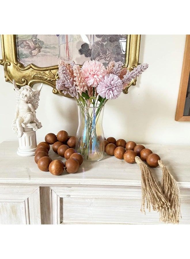 OMISHE OMISHE 58" Long Large Wood Bead Garland with 1.6" Diameter Wooden Beads and Tassels, Rustic Farmhouse Country Wood Beads Garland for Home Tiered Tray Decor, Decorative Beads with Tassels Brown  - Image 3