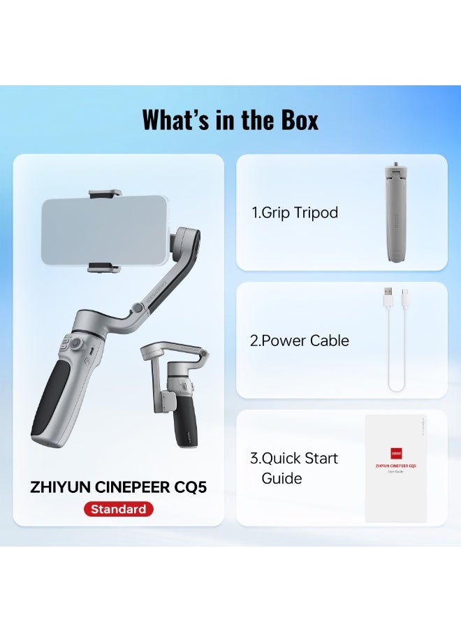 ZHIYUN CINEPEER CQ5 Combo [Official] Gimbal Stabilizer for Smartphone, 3-Axis Phone Gimbal with AI Tracker, Magnetic Fill Light, Extension Rod, Voice Control, Phone Stabilizer for iPhone & Android