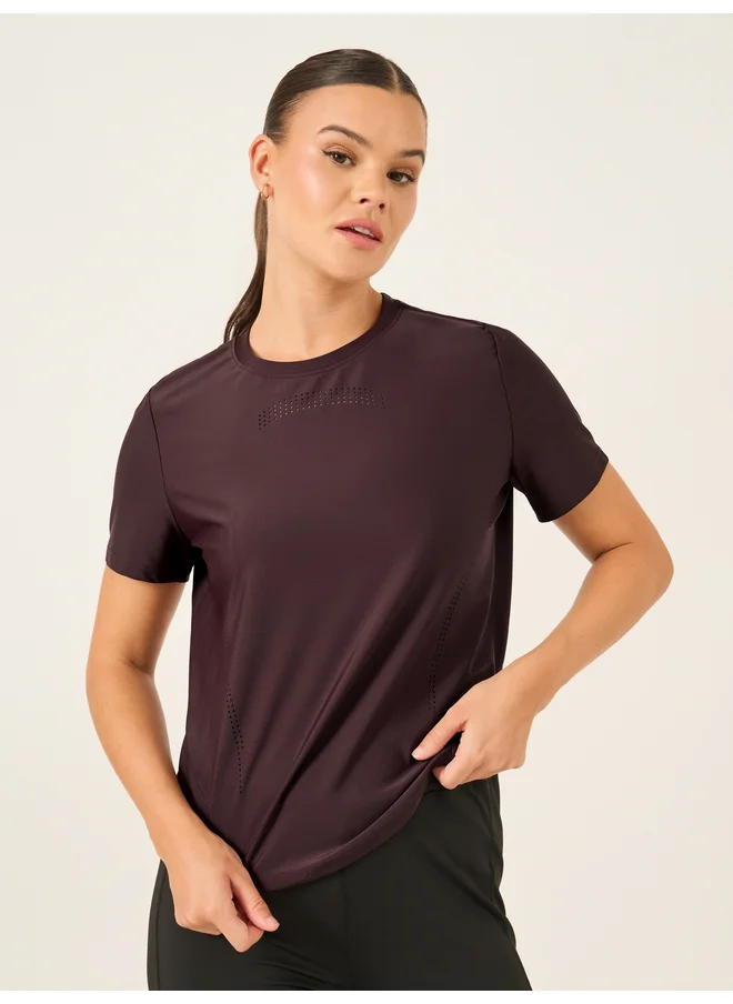 Styli Styli Active Laser Cut and Back Reflective Stripe Detail Short Sleeves Top