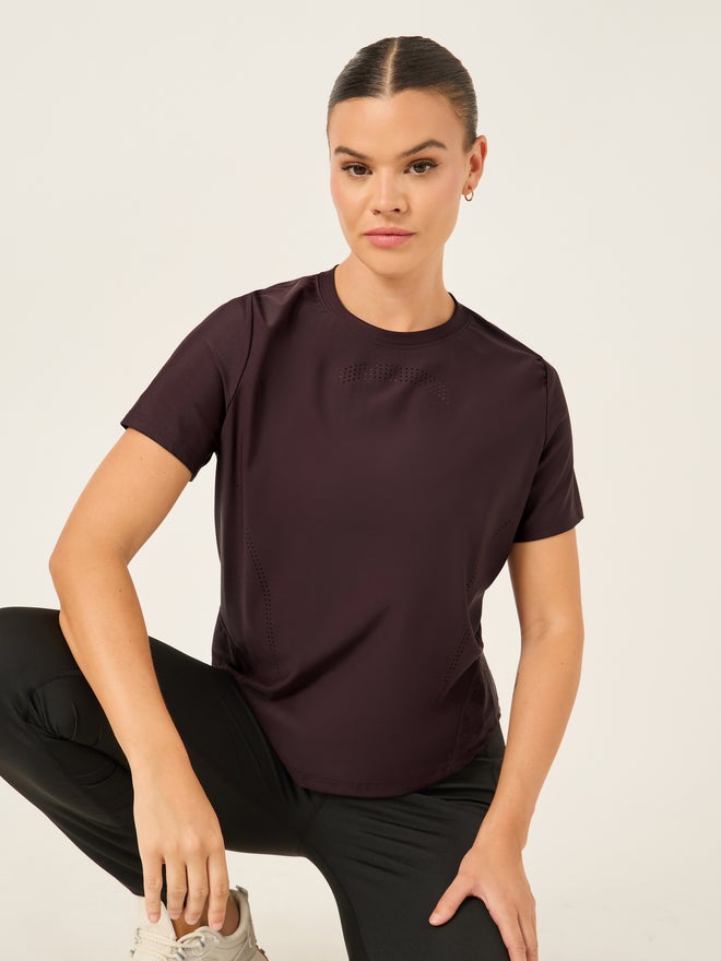 Styli Styli Active Laser Cut and Back Reflective Stripe Detail Short Sleeves Top  - Image 1