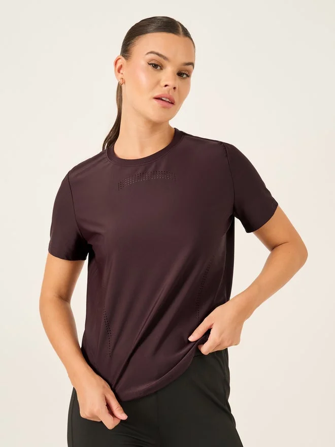 Styli Active Laser Cut and Back Reflective Stripe Detail Short Sleeves Top