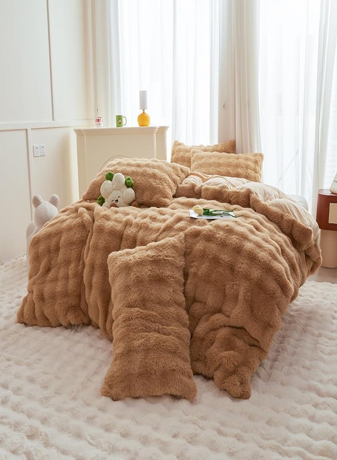 chovy طقم لحاف تشوفي كوفي كوفي المصنوع من الفرو الصناعي الناعم بنقشة شبكة الخبز، مقاس كوين - طقم سرير من 3 قطع، دافئ للغاية، ناعم، لطيف على البشرة، مصنوع من الفلانيل المخملي، رقيق وناعم (لحاف × 1، غطاء وسادة × 2) - Image 2