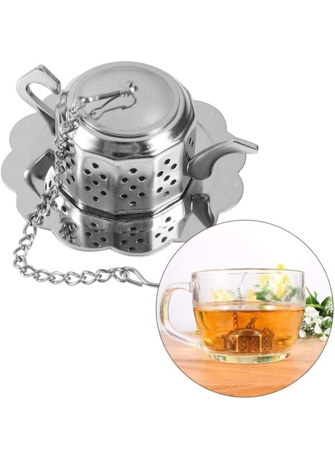 silvercnc - Teapot Shape Tea Strainer Filters, Stainless Steel Loose Leaf Tea Infusers Diffuser Tea Interval Filter with Long Chain Hook - Image 1