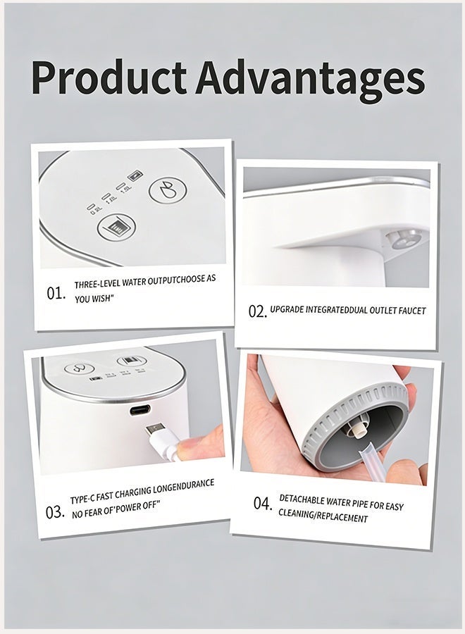 Yaqeen Water Pump with Night Light, 5 Gallon Water Bottle Pump, Low-Noise Powerful Twin Pumps Jet Flow 2 Nozzles 3-Level Quantitative Water Output, Portable Electric Water Pump,Usb C Charging For Office, Home, Kitchen - Image 5