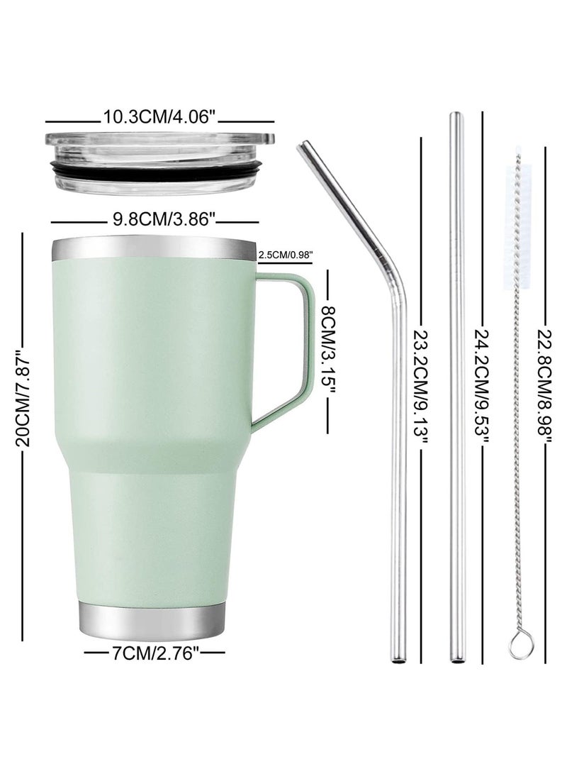 Generic 30oz Insulated Tumbler with Handle and Straws, Metal Steel Double Vacuum Coffee Tumbler Cup, Powder Coated Travel Mug for Home, Office, Travel, Party, Car - Image 3